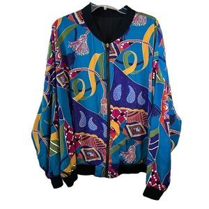 Vintage YBS Silk Colorful Boho Reversible Womens Jacket XL